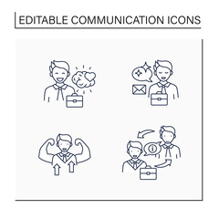 Effective communication line icons set. Emotional intelligence, self confidence, clear message, exchanging information. Intercourse concept. Isolated vector illustrations.Editable stroke