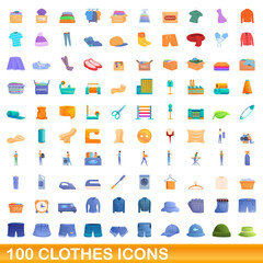 Fototapeta premium 100 clothes icons set. Cartoon illustration of 100 clothes icons vector set isolated on white background