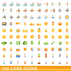 100 care icons set. Cartoon illustration of 100 care icons vector set isolated on white background