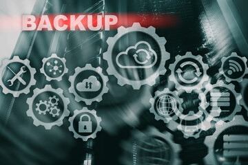 Backup System Recovery Technology Concept on modern server room background