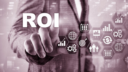 Return On Investment Financial Management Revenue Concept. Virtual screen background