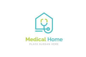 doctor home logo design with stethoscope icon