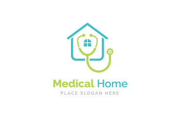 medical home logo design with stethoscope icon