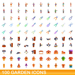 Fototapeta na wymiar 100 garden icons set. Cartoon illustration of 100 garden icons vector set isolated on white background