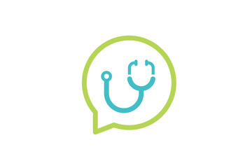 Doctor talk logo design template. Stethoscope isolated on bubble chat symbol