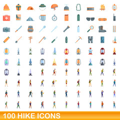 Fototapeta na wymiar 100 hike icons set. Cartoon illustration of 100 hike icons vector set isolated on white background