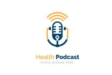 Medical podcast logo design. Stethoscope and microphone illustration symbol