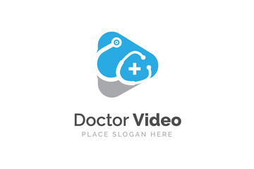 Stethoscope isolated on play button sign illustration. Doctor video logo design