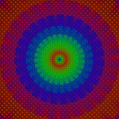 3d illustrated shiny dots on the red-green-blue colored circle symmetrical pattern