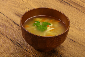 Tasty chicken soup with carrot