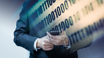 Abstract background of digital binary code of software. Programming software code on computer screen which develop by the programmer to solve the business requirement.	