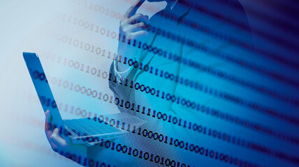 Abstract background of digital binary code of software. Programming software code on computer screen which develop by the programmer to solve the business requirement.