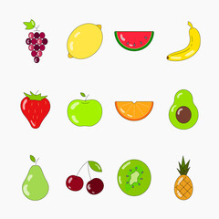 Fruits colored icon set. Flat Vector illustration line icons set for mobile, web and menu design. Food concept