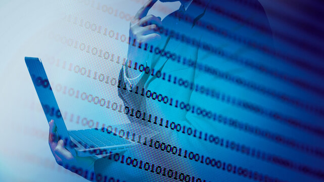 Abstract background of digital binary code of software. Programming software code on computer screen which develop by the programmer to solve the business requirement.	