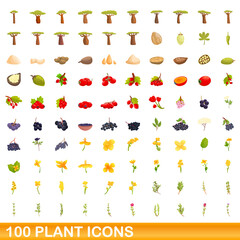 100 plant icons set. Cartoon illustration of 100 plant icons vector set isolated on white background