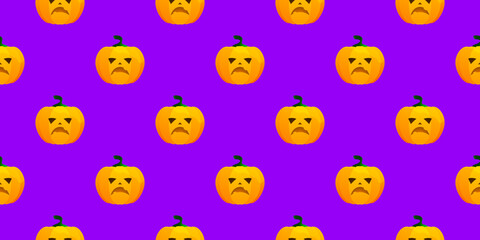 Halloween pumpkin seamless pattern. Festive pumpkin on dark background. Vector illustration for design, invitation, wrapping paper, banner, advertisement, promotion. Halloween concept.