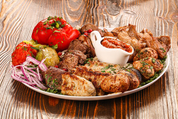 Bbq mix plate with beef, pork, lamb