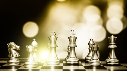 Chess board game to represent the business strategy with competition in the world market. and find out the best solution to meet target objective and goal. Sign and symbol of challenging as concept.