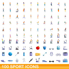 100 sport icons set. Cartoon illustration of 100 sport icons vector set isolated on white background