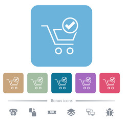 Cart checkout outline flat icons on color rounded square backgrounds