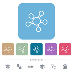 Network connections outline flat icons on color rounded square backgrounds