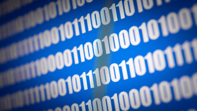 Abstract background of digital binary code of software. Programming software code on computer screen which develop by the programmer to solve the business requirement.	
