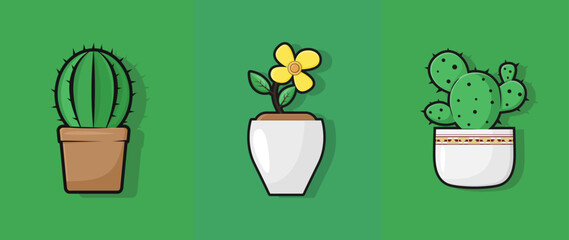 cactus and flower vector illustration set icon cartoon 
