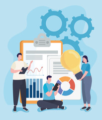 People with analytics icon set