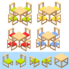 Set of restaurant chairs in isometric style.Set of chairs for the interior of the room. Isometric