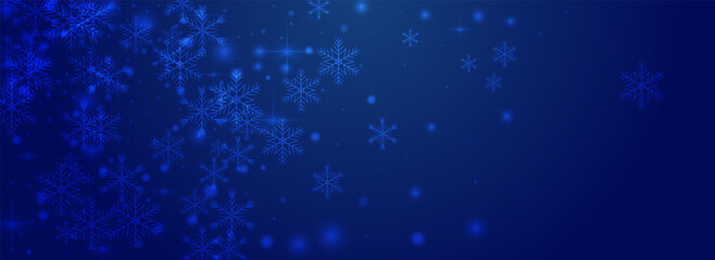Glow Snowfall Vector Pnoramic Blue Background.