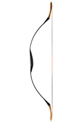 large wooden recurve classic bow, on white background, side view