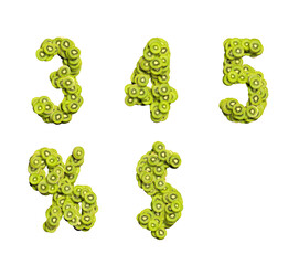 set of numbers 3 4 5 made of kiwi