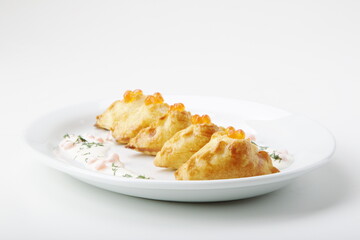 Traditional Russian baked pies pirozhki. Isolated over white background