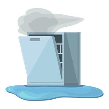 Leaking Dishwasher Appliance Icon Cartoon Vector. Plumber Service. Machine Repair