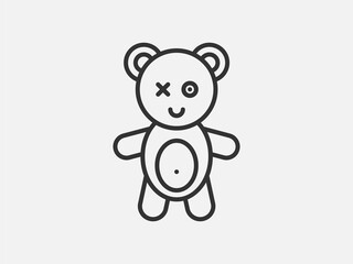 Bear toy icon on white background. Line style vector illustration.