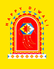 Happy Diwali. Indian festival. Vector abstract flat illustration for Deepawali, lights, akash kandil, background or graphic poster.