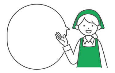 説明するスーパーマーケットの女性店員