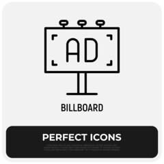 Billboard thin line icon, outdoor advertising. Modern vector illustration.