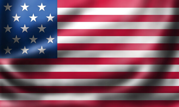 Flag of the America USA. 3D rendering waving waving national flag High quality image. Official United state of America symbol of the country. Original colors, sizes and shapes.