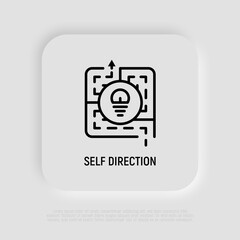 Self direction thin line icon, personal strategy to choose right way from labyrinth. Modern vector illustration.