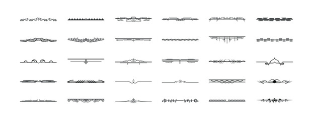 Set Black Simple Line Collection Doodle Border Elements Vector Design Style Sketch Isolated Illustration For Banner