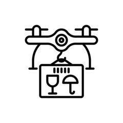 Drone delivery of parcel thin line icon. Modern vector illustration of logistic innovation.