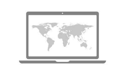 gray world map in laptop monitor