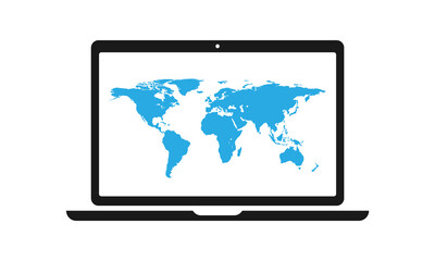 blue world map in laptop monitor