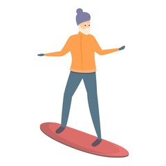 Obraz premium Grandpa snowboarding icon cartoon vector. Senior travel. Happy man