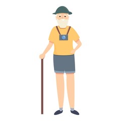 Senior retirement travel icon cartoon vector. Old man. Happy person