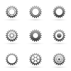 Icon set of cogs and wheels mechanisms. Vector illustration