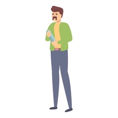 Man with thermos icon cartoon vector. Summer vacation. Bottle flask