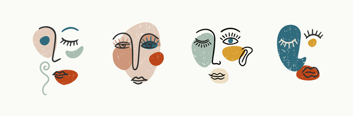 Set of Contemporary portraits. Line art. Modern vector design