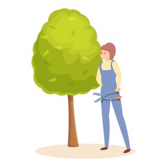 Cutting garden tree icon cartoon vector. Man hedge. People grass